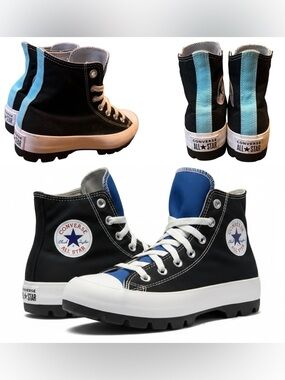 Converse Custom All Star Lugged High Top Platform Sneakers In Black And Blue